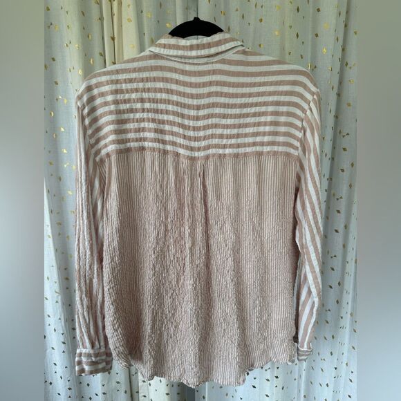 Jane + Delancey Mix Stripe Print Crinkle Button Down Collar Blouse Shirt M - Picture 5 of 8